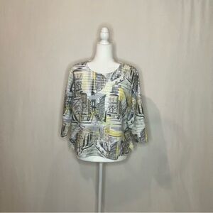 Alfred Dunner Abstract City Scene Print Women's Top 3/4 Sleeve Size Large Petite
